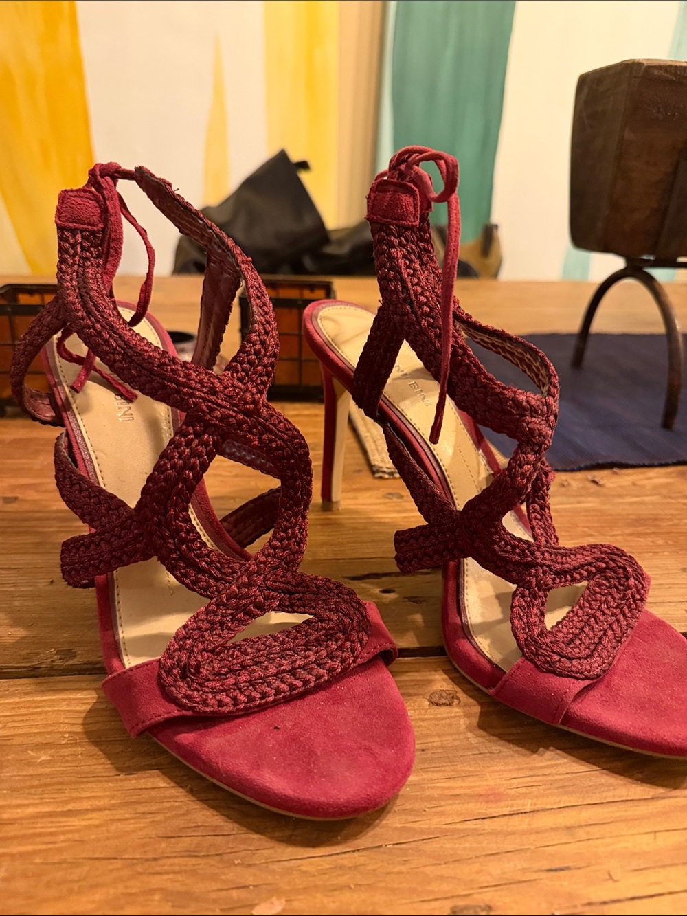 Braided Strappy High Heel Sandals - Burgundy GIANNI BINI
